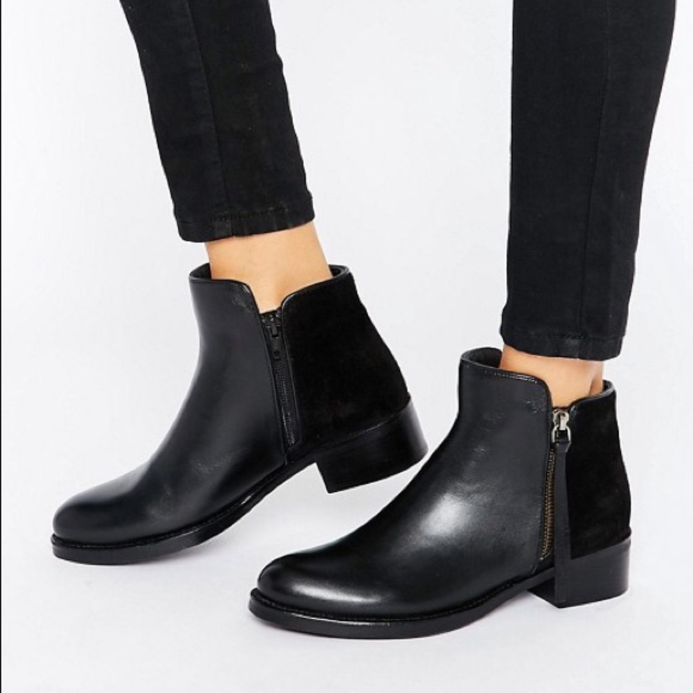 Dune Pryme Suede & Leather Black Bootie Side Zip